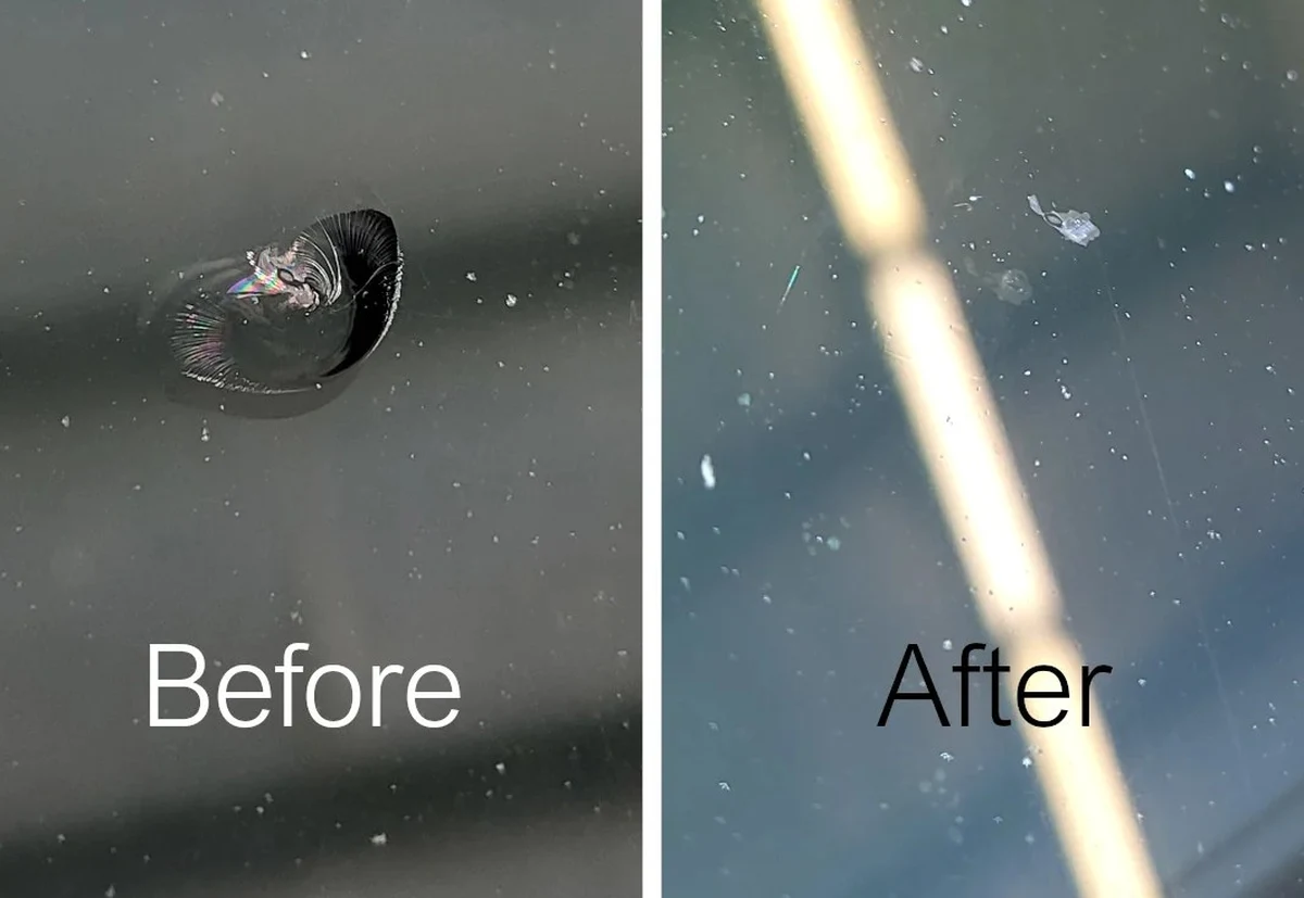 Windshield chip repair on a car